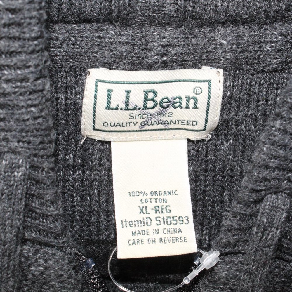 LL Bean Gray Organic Cotton Full Zip Hooded Knit Sweater Jacket Size XL - Picture 7 of 8